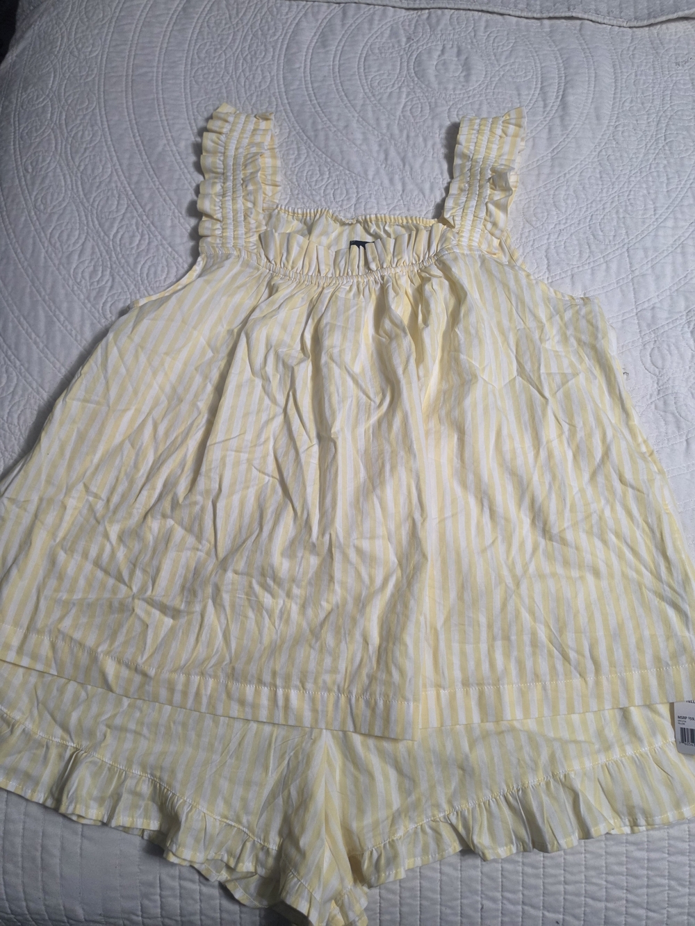 GAP Yellow & White Striped Ruffle Tank Two Piece Pajama Set
